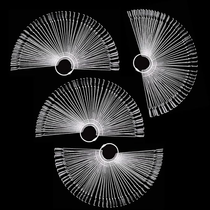 200 Pcs Nail Art Sticks with Ring, Fan-shaped Nail Art Polish Practice Display Tips Nail Sample Sticks, Nail Practice Color Display Polish Board, Transparent