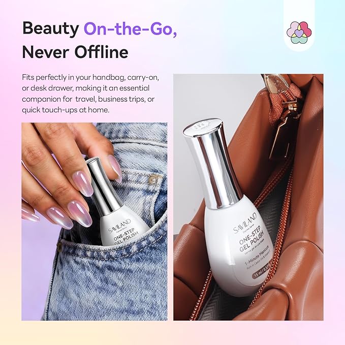 SAVILAND One-Step Gel Nail Polish Kit: Lilac Haze 5-In-1 Cat Eye Gel Polish with U V LED Nail Lamp Magnet, Color & Base & Top In One Bottle Glassy Cateye Effect For Home DIY Art 15ML Gift
