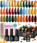 Beetles Gel Nail Polish Set - 20 Colors Yellow Orange Burgundy Red Brown Black Green Gel Nail Polish Kit with Glossy Matte Gel Top Base Coat Soak Off Uv Manicure Gift for Women