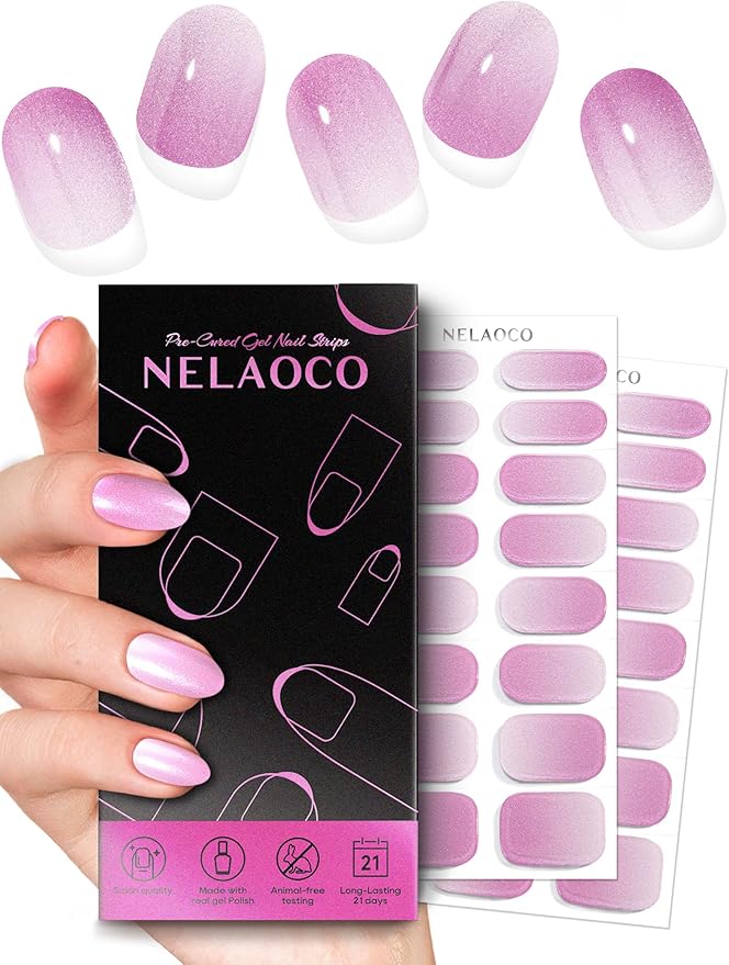 Nail Polish Strips – 32PCS UV Free Salon Quality Wraps, Long Lasting Gel Nail Stickers for Women (Rose Glowing)
