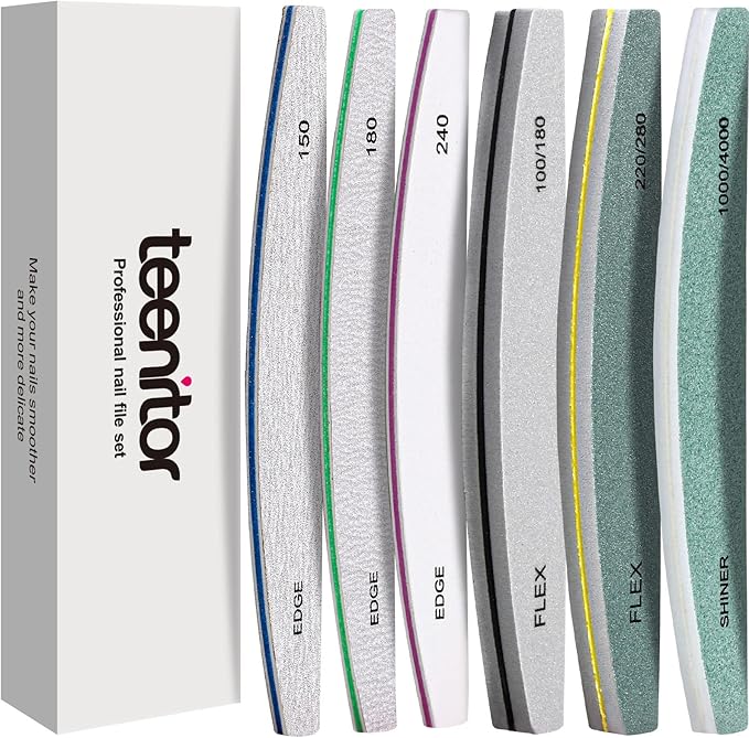 Teenitor Nail File Buffer, Nail Files, Nail Buffer Set to File, Shape,Smooth, Buffer and Shine Nails, Half-Moon