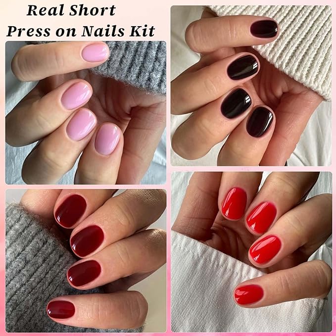 LoveOurHome 576pc Round Square Press on Nails Short Fake Nails, XS Short Press on Nails Squoval Acrylic Nails Tips Full Cover, Gel Artificial Fingernail False Presson 24 Colors for Kids Girls Women