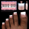 NOVO OVO Ombre French Tip Press on Toe Nail Tips, Sharp Square Pre-Designed Soft Gel False Toenail Extension, BROWN PINK Pre-applied Tip Primer & Base Coat, Full Cover Acrylic DIY x 15 Sizes 240 pcs