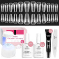 Beetles Gel Nail Kit Medium Coffin with Nail Dehydrator and Primer, 576Pcs Half Matte Etch-X Gel Nail Tips Solid Nail Glue Mini Nail Lamp Acrylic Nail Tips Easy DIY Nail Extension Set Gift for Women