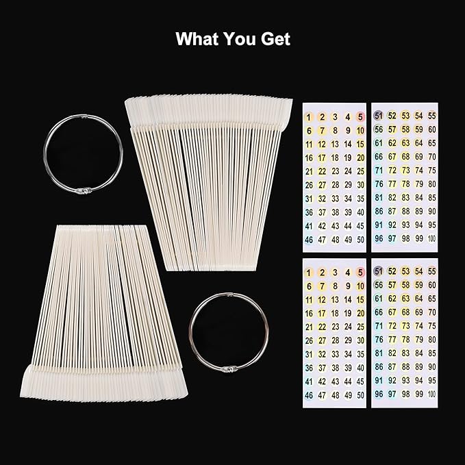 100 ps Fan-Shaped Nail Swatch Sticks with Number Stickers, Practice Nail Tips, Color Display Wheel, Sample Tips Sticks. (Natural)