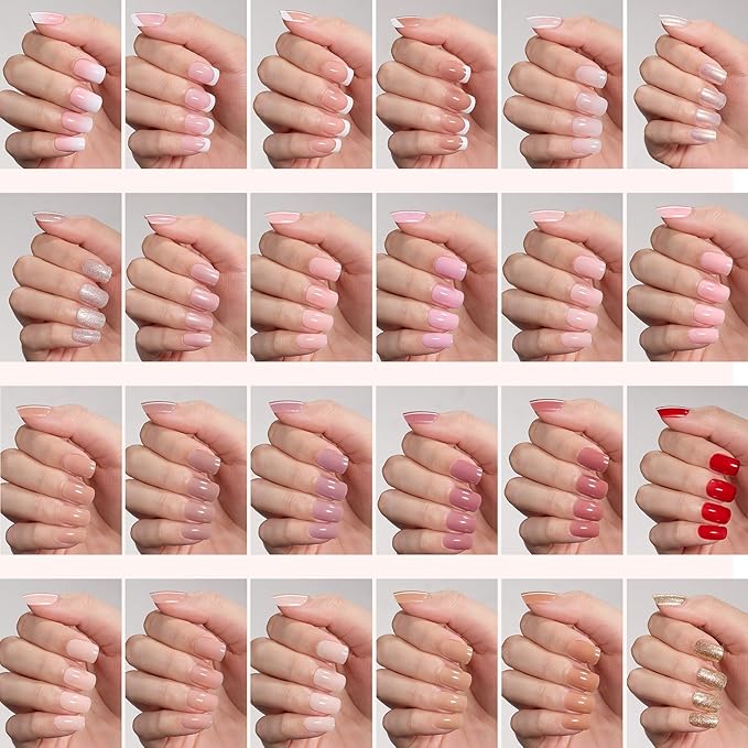 Beetles Press On Nails Kit - Creamy Drizzle | 720Pcs 24 Colors Short Square Press On Nails | 15 Sizes French Glossy Glitter Jelly With Nail Glue & Nail Tabs Stickers, Fake Nails Kit Art For Women