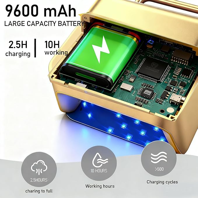 Cordless UV Nail Lamp 220W, Professional LED Nail Lamp with 48 Beads & Touch Display, Rechargeable UV Light for Gel Nails Built-in 3-Timer Modes & Auto Sensor, Fast Curing Nail Dryer (Gold)