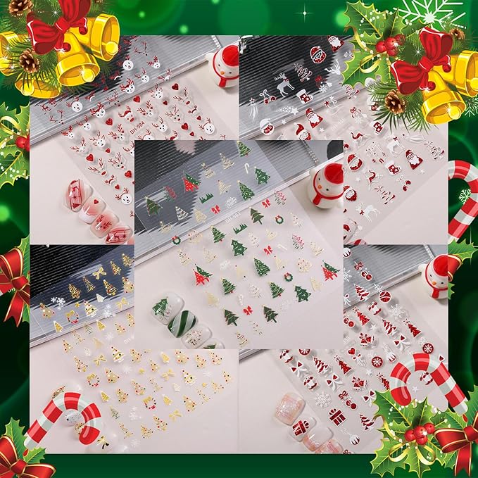5 Sheets Christmas Nail Stickers for Nails Art 3D Xmas Red Gold Tree Nail Decals with Santa Claus Snowflake Elk Xmas Tree Design Manicure Decal Winter Nail Art DIY Decor Supplies for Women