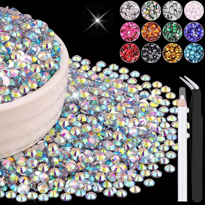 6000PCS 4mm Resin Rhinestones Bulk for Crafting (AB), Flatback Bedazzling Crystals for Crafts DIY Nail Decoration, Gems Charms for Tumbler Shoes Clothing Fabric with Pickup Pen and Tweezers