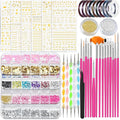 67 in 1 Nail Art Brushes Nail Art Kit,Brushes Dotting Pens with Striping Tape,Mini Metal Caviar Beads Ball,Rhinestones, Pearls,Metallic Foil Flakes,Sequins,Stickers Manicure Design Tools (Hot-pink)