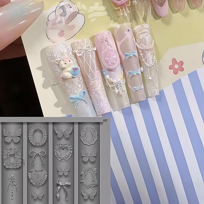 3D Lace Gel Nail Art Mold Arts Resin Butterfly Molds for Accessories Supplies Laces Photo Frame Silicone Tools Nails Style