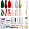 RARJSM Painting Drawing Liner Pen Gel Nail Polish Set,Silver Gold Glitter Dark Green Red White Nail Art Design UV Led Gel Polish Kit,DIY 3D GelNail Paint Pull Line Pen Tool for Nails Manicure