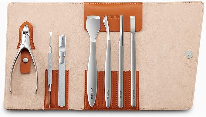 MR.GREEN Pedicure Knife Set Professional Ingrown Toenail Clippers Foot Care Tools Stainless Steel Nail Cuticle Nippers Remover Kits (7 Pcs Set)