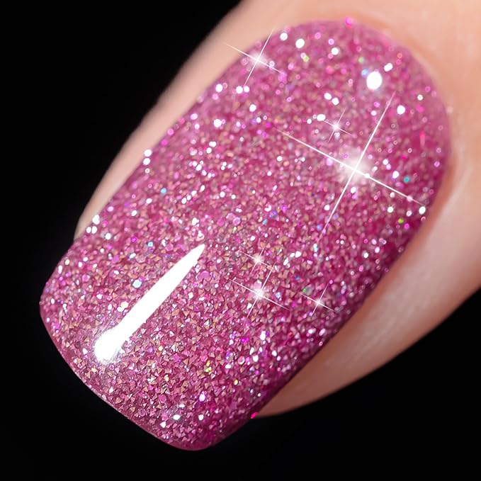 YTD Likomey Colorful Reflective Glitter Gel Nail Polish,15ml Pink Purple Flash Diamond Shimmer Nails Gel,Sparkly Shiny Salon Home Fall Winter Manicure Bright Plum UV Varnish,SZ396