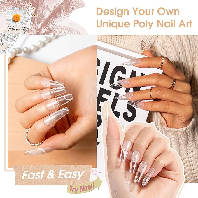 Rosalind Clear Acrylic Poly Extension Gel, 2-Pack 60ml Poly Nail Gel Kit - Nail Builder for Thickening, Easy DIY Use with UV Lamp