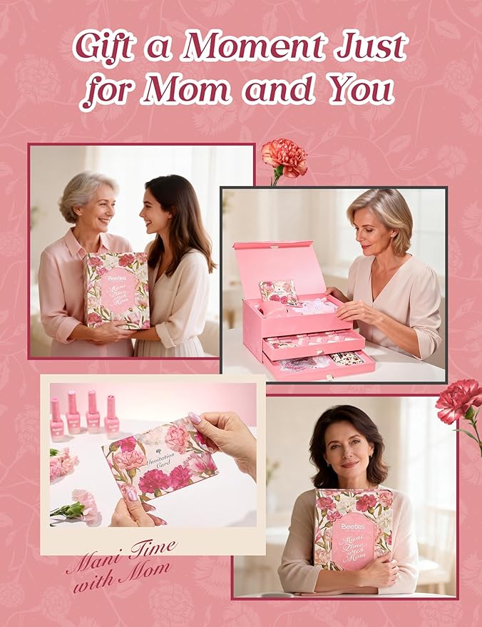 Beetles Mani Time with Mom Mother’s Day Gift Box, 12 Gel Nail Polish Colors with Nail Lamp, HEMA Free & TPO Free Complete Manicure Kit, Shea Butter Hand Cream, Premium Keepsake Gift Box for Mom