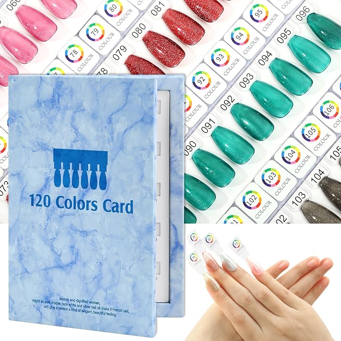 Magnetic Nail Swatch Book,120 Nail Color Display Book with 120 Magnetic Tips,Professional Nail Salon Color Display Book for Easy Preview & Storage