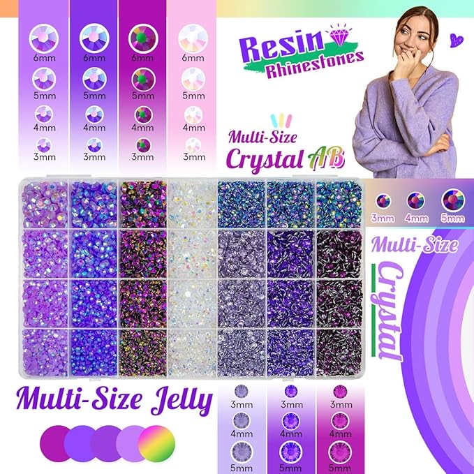 qiiipi 2 Big Boxes Purple Resin Pearls and Rhinestones w B7000 Glue for Bedazzling Crafting Flatback Stones Gems Diamonds Half Pearls Bedazzler Kit for Nails Eyes Face Makeup Tumblers Bottles Crafts