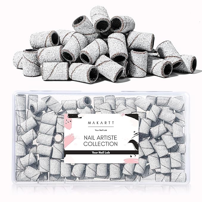 Makartt Sanding Bands for Nail Drill - 100 Pcs Nail File Sanding Bands for Drill Bits #120 Medium Grits for Acrylic Nails Gel Removing and Shaping, Upgrade Thicker Durable Sanding Drill Bit, White