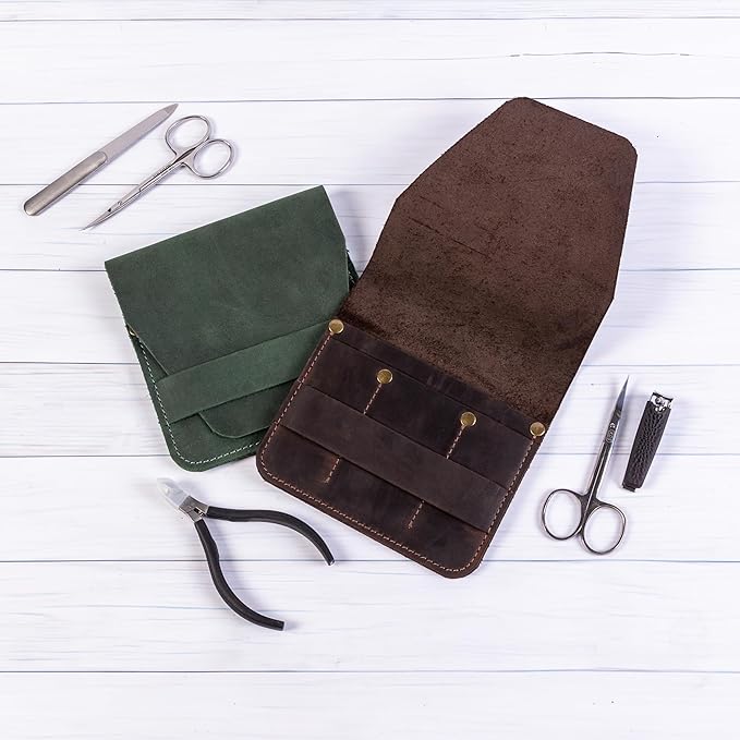 Leather Manicure Set Case Grooming Kit Organizer (Red)
