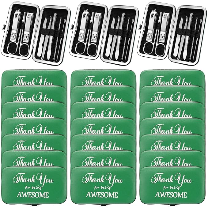 Therwen 24 Sets Mother's Day Gift Manicure Set Stainless Steel Nail Clippers 8 in 1 Grooming Nail Kit Employee Appreciation Gift Professional Pedicure Tool for Women Coworker Personal Care(Green)