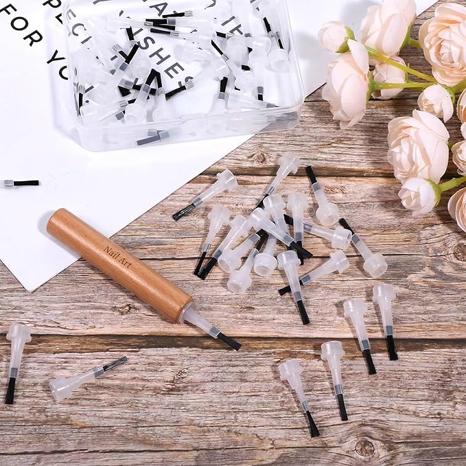 50 Pcs Nail Polish Brush, Disposable Gel Nail Polish Brushes with Handle, Manicure Brushes Replacement Soft Bristles for French Nails Manicure Tool Kit