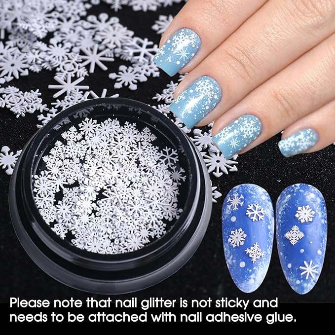 White Snowflake Nail Art Stickers 12PCS Christmas Winter Glitter Snowflakes Nail Decals with Tweezers 3D Charms Snow Flakes Stars Antlers Design Self-Adhesive Holiday Decoration Supplies for Women
