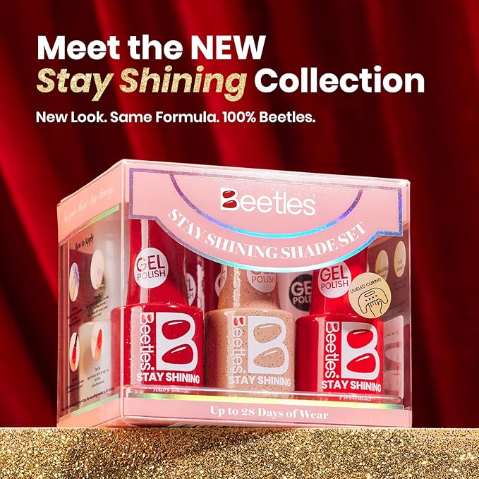 Beetles Valentines Gel Nail Polish Set, Stay Shining Crimson Glamour Shade Set 6 Colors Gel Polish White Red Burgundy Glitter Color Soak Off UV LED Nail Art DIY Salon at Home Gift for Women