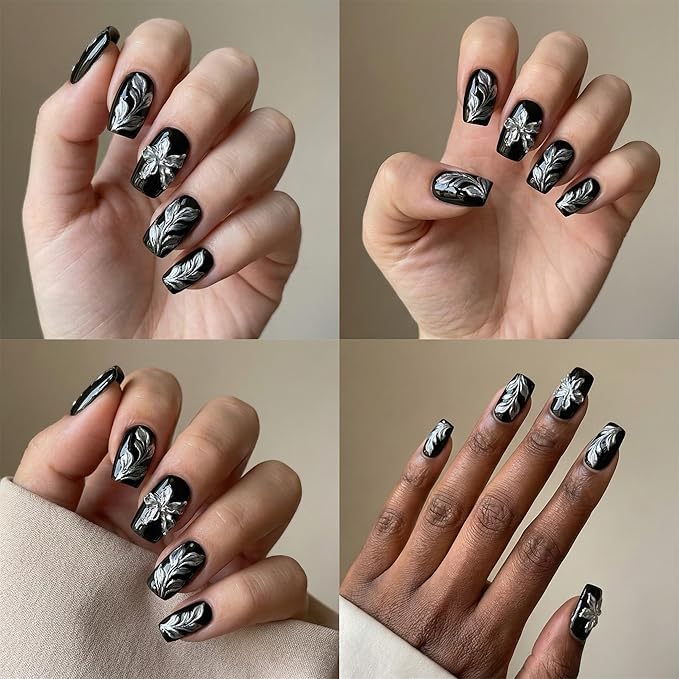 A'DOR BEAUTY Marble Ink for Nails Set - 12 Watercolors & 5 Metallic Shades, Blooming Gel Magic Nail Polish, Nail Art Supplies for Marbling, Veining & Abstract Nail Design - Metallic Marble Silver