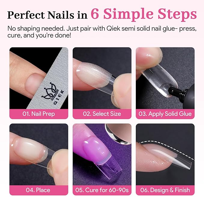 Medium Square Pre-Building Nail Tips, 15 Sizes 240 PCS Pre-shaped Apex Clear Soft Press On Fake Nail Half Matte Gel Nail Extensions Strong Thick Acrylic Tip for DIY Beginners & Salon Manicure