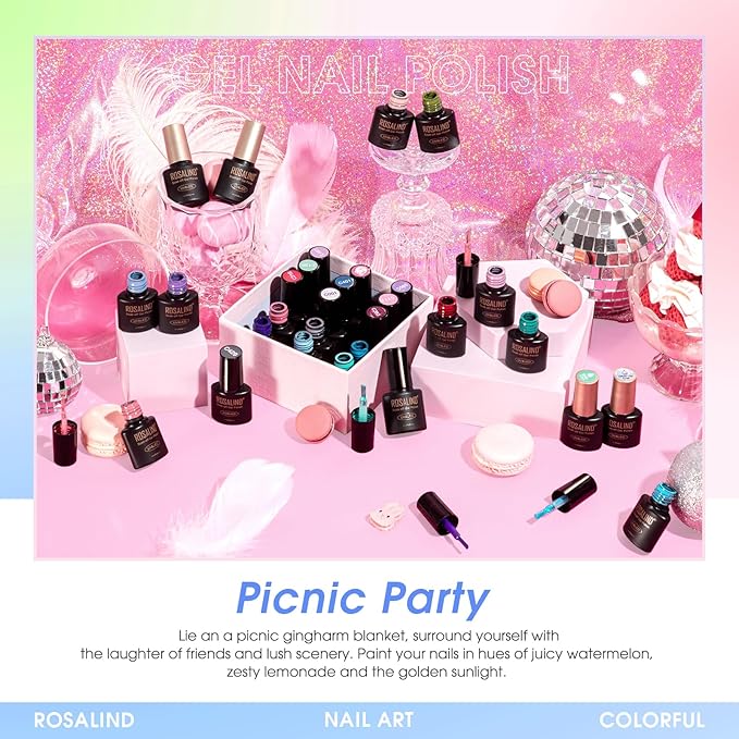 ROSALIND 101PCS Gel Nail Polish Set, 91 PCS Colors Gel Polish Set Base and Glossy Matte Glitter Top Coat Blooming Cat Eye with Magnet Stick Glitter White Pink Nude u v Nails Set Gift for Women