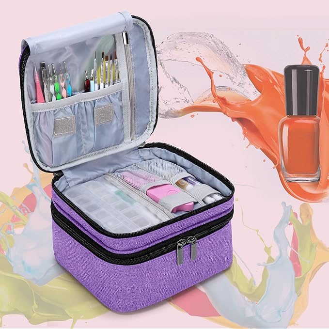 LUXJA Nail Polish Carrying Case - Holds 20 Bottles (15ml - 0.5 fl.oz), Double-layer Organizer for Nail Polish and Manicure Set, Purple