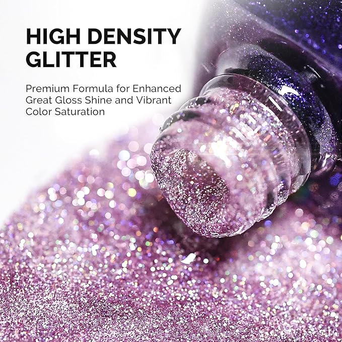 MelodySusie Galaliver Pink Glitter Gel Nail Polish, 15ML Sparkly Purple Shimmer Gel Polish Soak Off UV LED Cured Long Lasting Gift for Women DIY Nail Design Nail Art Manicure X06