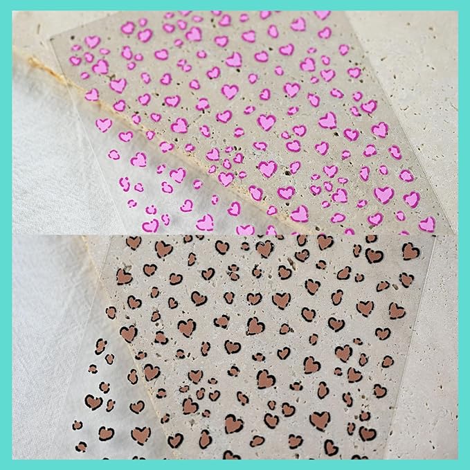Leopard Print Nail Art Stickers, Colorful Heart Thin Nail Decals, Self-Adhesive, Nail Accessories for Women, Nail Decorations 3 Sheets