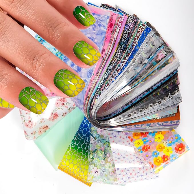 JERCLITY 300 Sheets Nail Foil Transfer Stickers Set Leopard Print Marbling Nail Foils Transfer Nail Art Holographic Laser Design Foil Sheets for Women Girls