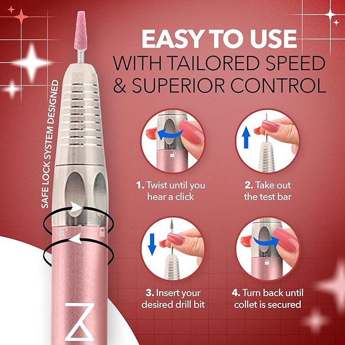 M Max - Nail Drill Professional - 2-in-1 Brushless Motor Nails Drill Machine - Electric, Cordless, Aluminium Alloy Casing, 35000 RPM, HD Display - Perfect for Salon & Home Use (Rose Gold)