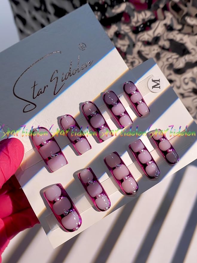 HAND-PAINTED White Press Ons Neon Small Press on Nails Long French Press on Nails Coffin Medium Short Nail art Fake Nail Art Kit with 7g Glue on Nails Handmade Almond Square Nails (TJ-7, Small)
