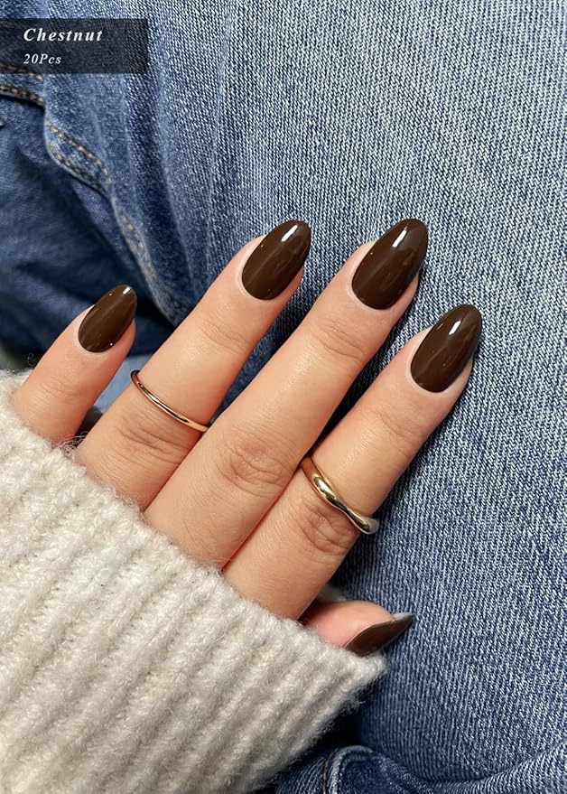 Semi Cured Gel Nail Strips (Chestnut), Dark Brown, 20 Pcs Gel Nail Wraps, Stickers, UV Light Required, Salon Quality, Long Lasting