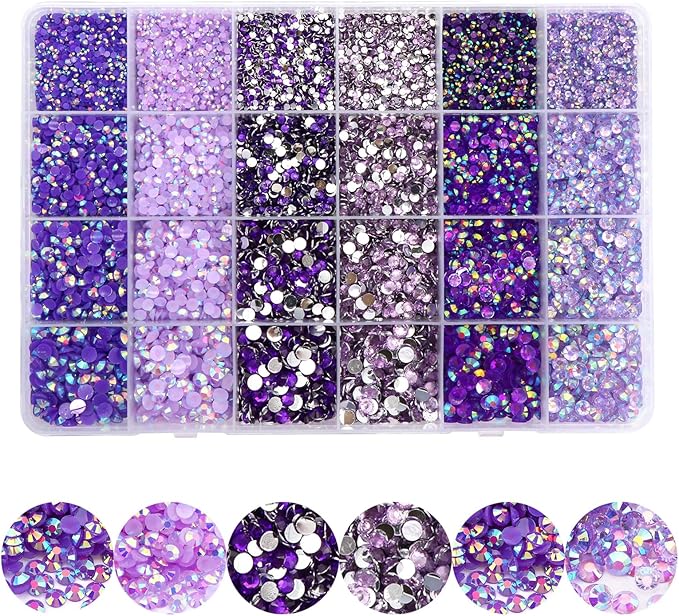 22800Pcs Jelly Rhinestones for Nail Art Flatback Purple Bulk Shiny DIY Nail Gems Decoration Resin Round Shape Crystal AB Rhinestones for Crafts