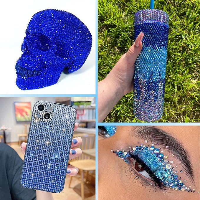 18000 Pcs 3D Blue Jelly Rhinestones for Crafting, Flatback Resin Jelly Bedazzled Gems for Crafts, 3-6 mm Half Round bedazzler Rhinestones for Nails Art Eyes Makeup DIY Crafts Supplies