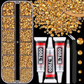 Resin Jelly Rhinestones for Crafting with B7000 Jewelry Glue, 1 Box Gold Flatback Crystal with 3Pcs 10ml Glue, Bedazzling Non Hotfix Gems for DIY Tumblers Clothing Shoes Manicure