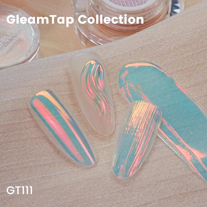 Yokefellow GleamTap Cushion Aurora Chrome Nail Powder -Mermaid Aurora Effect,Nail Art Glitter Decoration for Home DIY Salon Manicure (GT111 Afterglow/Purple Blue with Coral Sheen)