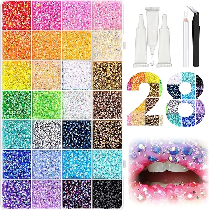 30000Pcs 28 Colors Resin Jelly Rhinestones for Bedazzling, Multicolor 3mm Flatback Gems for Diamond Art 3Pcs Jewelry Glue for Bedazzled Nail Art Makeup Crafting Book Shoes