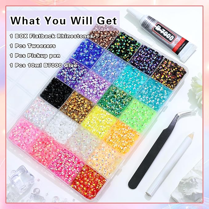 RODAKY Resin Jelly Rhinestones for Crafting Bedazzling,24 Color Rhinestones for Nails Art,4MM Nail Rhinestone and Gems,Nail Diamond Flatback Gems Crystals Charms for Nail Design DIY Makeup Decor