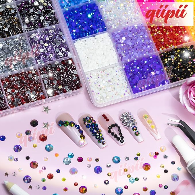 48 Color 3mm Jelly AB & Crystal Colorful Resin Rhinestones for Bedazzling Crafting SS10 Flatback Stones Gems Diamonds Charms for Nails Eyes Face Makeup Beauty Tumblers Bottles DIY Crafts Shoes
