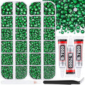 12000Pcs Resin Rhinestones for Bedazzling with 3Pcs B7000 Jewelry Glue, 2 Boxes Emerald Green Flatback Rhinestones for Crafting Crafts DIY, Crystals Gems for Clothing Shoes Tumblers Nail Art Makeup