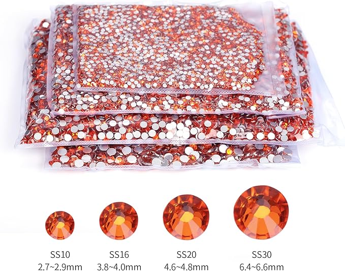 10000PCS Orange Rhinestones Bulk, Flat Back Crystal Glass Stone Round Gems,SS20, 4.6-4.8mm