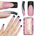 NOVO OVO Halloween Black French Tip Nail Tips Slightly Curved Medium BERRY PINK Full Cover for Press on Acrylic, Extra Thick M Soft Gel False Nail, need Builder Gel Top Coat, for DIY 15 Sizes 240 pcs