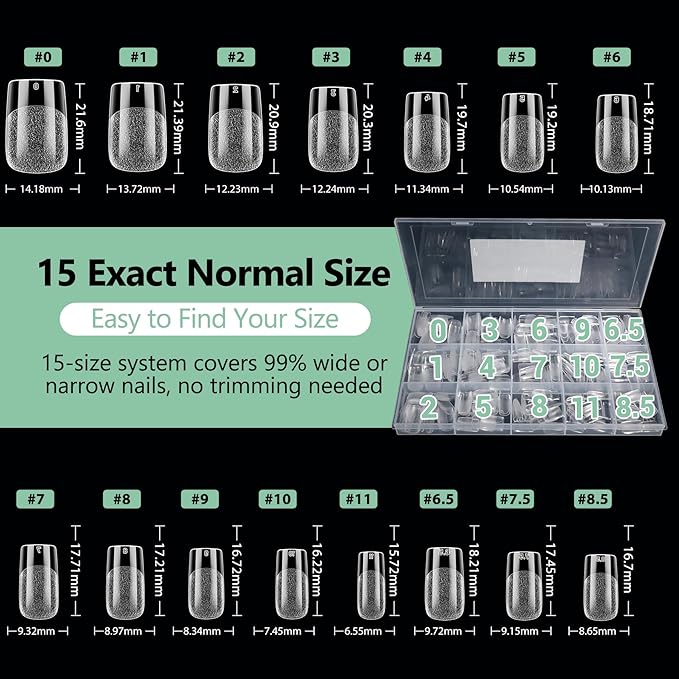 Short Square Nail Tips - 15 Sizes 330PCS Soft Gel Fake Nails, Half Matte Full Cover Pre-Shaped Clear Press On Acrylic Nails No C Curve for Extension, DIY Home Manicure for Women