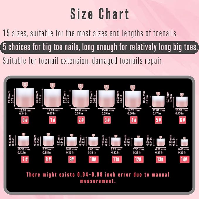 NOVO OVO Ombre French Tip Press on Toe Nail Tips, Sharp Square Pre-Designed Soft Gel False Toenail Extension, BABY PINK Pre-applied Tip Primer & Base Coat, Full Cover Acrylic DIY x 15 Sizes 240 pcs